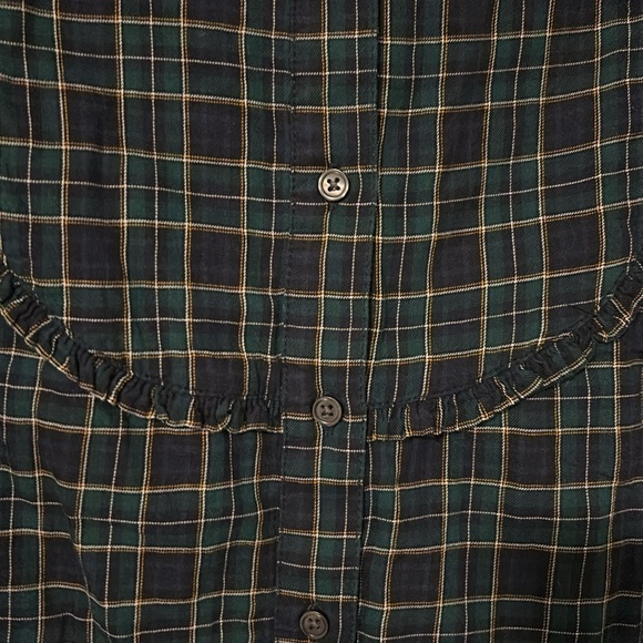 NWT Gap navy plaid ruffle long sleeve button down shirt sz L - Picture 5 of 6